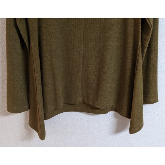 Women's LOGO By Lori Goldstien Moss Green Waffle Weave Long Sleeve Top M - Picture 6 of 8